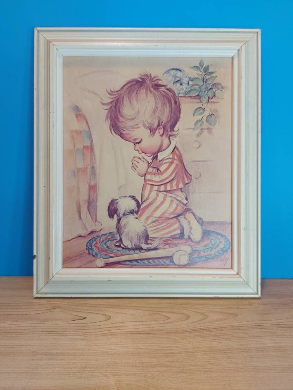 Framed Child Saying Prayers Print, Nursery Art, Christian Nursery Framed Print